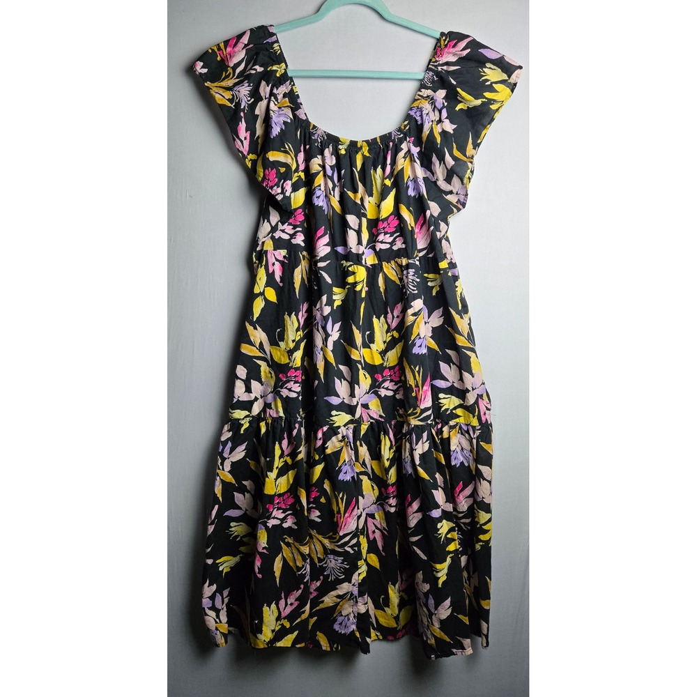 Time and Tru Women Plus Size XXXL 22 Black Floral Tiered Flutter Mini Dress